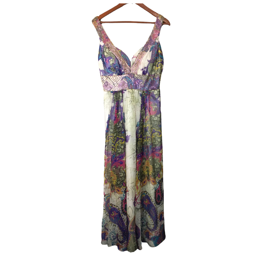 Sugar Plum Women's Beaded V-neck Strap Maxi Dress Size Small (6) Multicolor